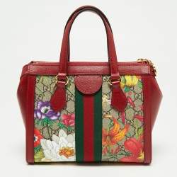 Pre Owned Gucci Multicolor GG Supreme Flora Canvas and Leather Small Ophidia Tote
