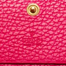 Pre Owned حافظة بطاقات غوتشي جلد وردي زاهي مرصعة بفراشة 