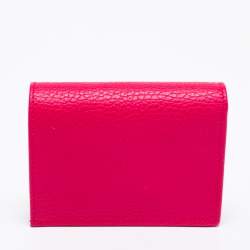 Pre Owned حافظة بطاقات غوتشي جلد وردي زاهي مرصعة بفراشة 