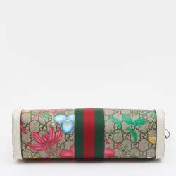 Gucci Beige/White GG Supreme Canvas And Leather Floral Ophidia Chain Bag