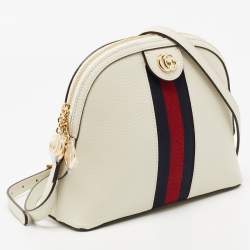 Pre Owned Gucci White Leather Small Ophidia Shoulder Bag