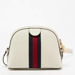 Pre Owned Gucci White Leather Small Ophidia Shoulder Bag