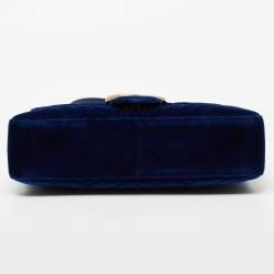 Pre Owned Gucci Blue Matelassé Velvet Medium GG Marmont Shoulder Bag