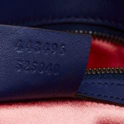 Pre Owned Gucci Blue Matelassé Velvet Medium GG Marmont Shoulder Bag
