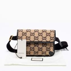 Pre Owned Gucci Beige/Black GG Wool And Leather Belt Bag