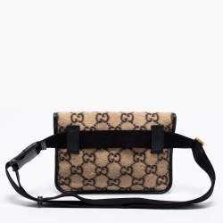 Pre Owned Gucci Beige/Black GG Wool And Leather Belt Bag