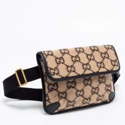 Pre Owned Gucci Beige/Black GG Wool And Leather Belt Bag