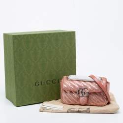 Gucci Pink Diagonal Sequins And Leather Mini GG Marmont Shoulder Bag