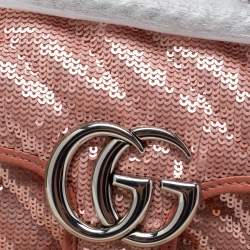 Gucci Pink Diagonal Sequins And Leather Mini GG Marmont Shoulder Bag