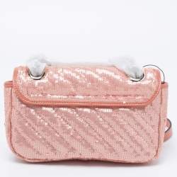 Gucci Pink Diagonal Sequins And Leather Mini GG Marmont Shoulder Bag