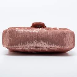 Gucci Pink Diagonal Sequins And Leather Mini GG Marmont Shoulder Bag