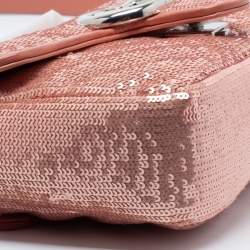 Gucci Pink Diagonal Sequins And Leather Mini GG Marmont Shoulder Bag