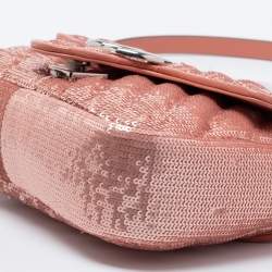 Gucci Pink Diagonal Sequins And Leather Mini GG Marmont Shoulder Bag