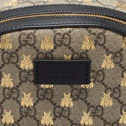 Pre Owned Gucci Beige/Black GG Supreme Canvas And Leather Small Bees Backpack