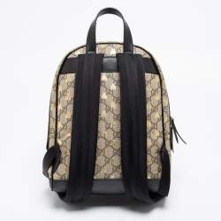 Pre Owned Gucci Beige/Black GG Supreme Canvas And Leather Small Bees Backpack