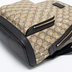 Pre Owned Gucci Beige/Black GG Supreme Canvas And Leather Small Bees Backpack