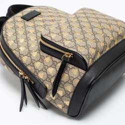 Pre Owned Gucci Beige/Black GG Supreme Canvas And Leather Small Bees Backpack