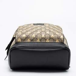 Pre Owned Gucci Beige/Black GG Supreme Canvas And Leather Small Bees Backpack
