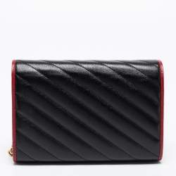 Pre Owned محفظة بسلسلة غوتشي مارمونت تورشون جلد مبطن خط مائل أحمر /أسود شعار جي جي 