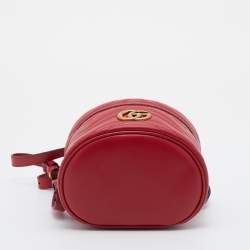 Pre Owned Gucci Red Leather Mini GG Marmont Vanity Backpack