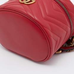 Pre Owned Gucci Red Leather Mini GG Marmont Vanity Backpack