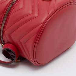 Pre Owned Gucci Red Leather Mini GG Marmont Vanity Backpack