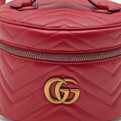 Pre Owned Gucci Red Leather Mini GG Marmont Vanity Backpack
