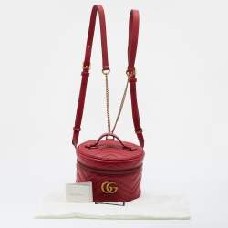 Pre Owned Gucci Red Leather Mini GG Marmont Vanity Backpack