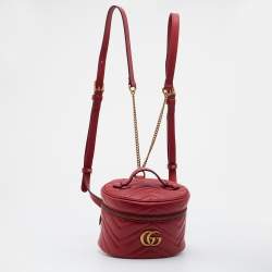 Pre Owned Gucci Red Leather Mini GG Marmont Vanity Backpack