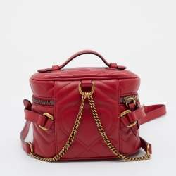 Pre Owned Gucci Red Leather Mini GG Marmont Vanity Backpack