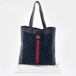 Pre Owned Gucci Black/Dark Green Velvet and Leather Ophidia Shopper Tote