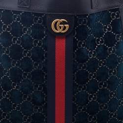 Pre Owned Gucci Black/Dark Green Velvet and Leather Ophidia Shopper Tote