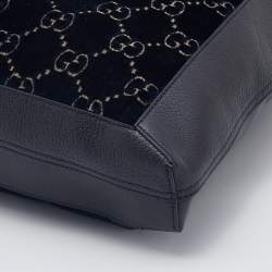 Pre Owned Gucci Black/Dark Green Velvet and Leather Ophidia Shopper Tote