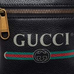 Gucci Black Leather Logo Print Messenger Bag 