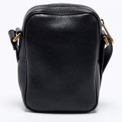 Gucci Black Leather Logo Print Messenger Bag 