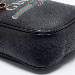 Gucci Black Leather Logo Print Messenger Bag 