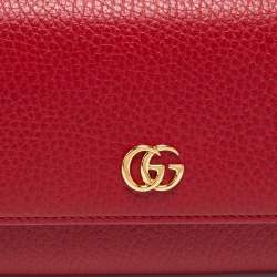 Pre Owned Gucci Red Leather GG Marmont Wallet