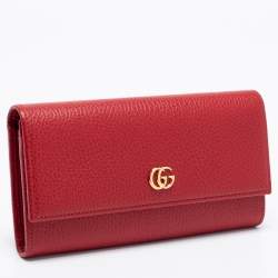 Pre Owned Gucci Red Leather GG Marmont Wallet