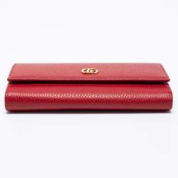 Pre Owned Gucci Red Leather GG Marmont Wallet