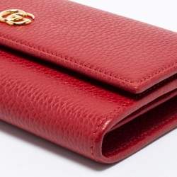 Pre Owned Gucci Red Leather GG Marmont Wallet