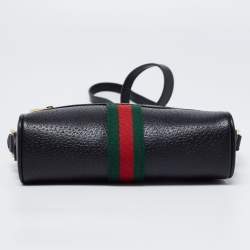 Pre Owned Gucci Black Leather And Web Mini Ophidia Crossbody Bag