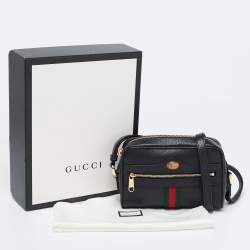 Pre Owned Gucci Black Leather And Web Mini Ophidia Crossbody Bag