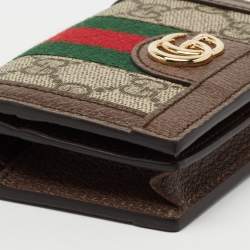 Pre Owned Gucci Brown GG Supreme Canvas and Leather Web Ophidia Card Case Wallet