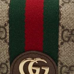 Pre Owned Gucci Brown GG Supreme Canvas and Leather Web Ophidia Card Case Wallet