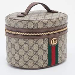 Pre Owned Gucci Beige/Brown GG Supreme Canvas And Leather Ophidia Cosmetic Bag