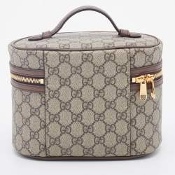 Pre Owned Gucci Beige/Brown GG Supreme Canvas And Leather Ophidia Cosmetic Bag