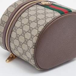 Pre Owned Gucci Beige/Brown GG Supreme Canvas And Leather Ophidia Cosmetic Bag