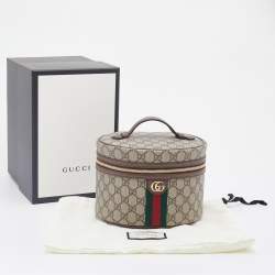 Pre Owned Gucci Beige/Brown GG Supreme Canvas And Leather Ophidia Cosmetic Bag
