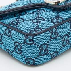 Pre Owned Gucci Blue/Black GG Matelassé Canvas and Leather Super Mini GG Marmont Crossbody Bag
