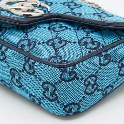 Pre Owned Gucci Blue/Black GG Matelassé Canvas and Leather Super Mini GG Marmont Crossbody Bag
